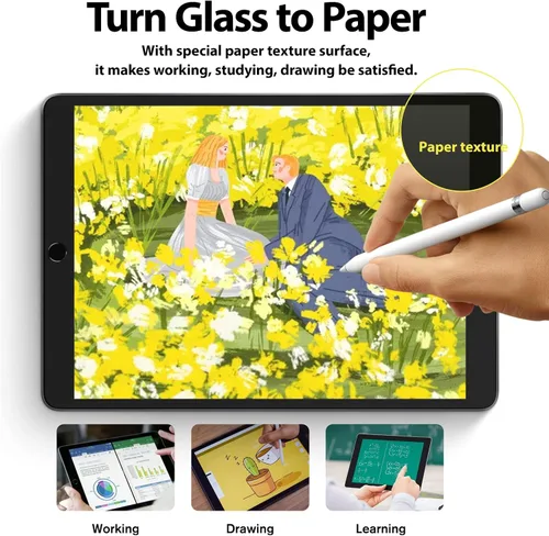 Vista 4 de Protector de pantalla de vidrio Paperfeel compatible con iPad de 9ª / 8ª / 7ª generación de 10.2 pulgadas, kit EZ, herramienta de alineación