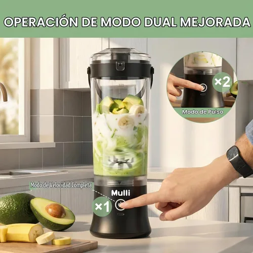 Vista 3 de Mulli Batidora portátil de 17 onzas, vaso exprimidor recargable USB-C, sin BPA