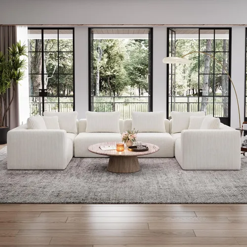 Vista 22 de Avenco Sofá seccional modular de 6 asientos de 141 pulgadas, tela de pana Negro