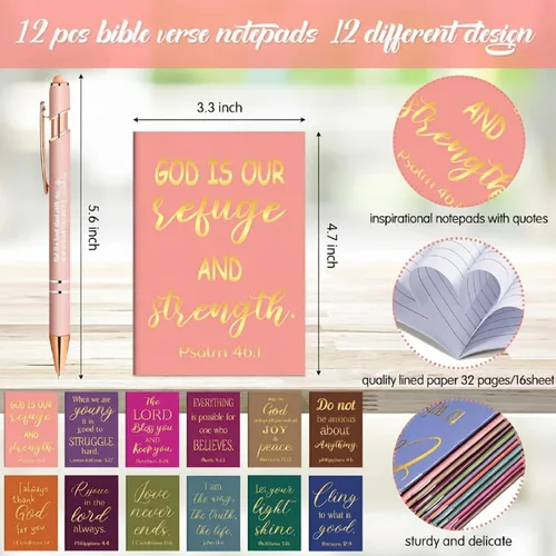 Vista 2 de Estune 36 Pcs Christian Bible Gifts Set Bulk Religious Scripture Notebooks Scripture Quote Inspirational Ballpoint Pens Verse Christmas Keychain