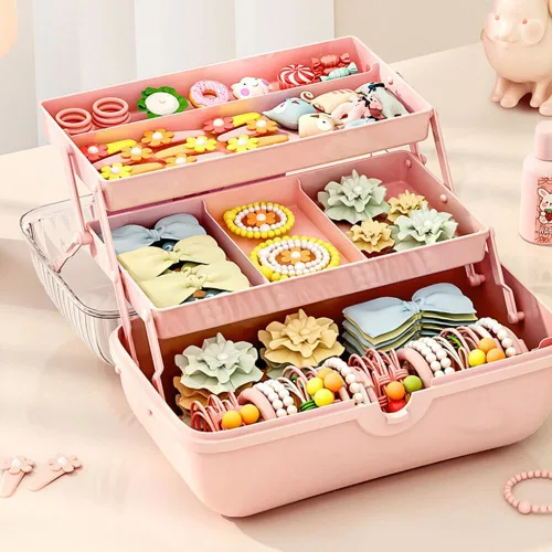 Vista 6 de Thcbme - Caja de almacenamiento de accesorios para el cabello de niñas, caja organizadora de interruptor de lazo, caja de joyería, soporte
