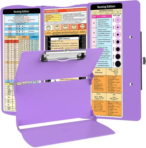 Vista 10 de Portapapeles plegable de enfermería: Portapapeles de enfermería médica con hojas de trucos de enfermería de aluminio, 3 capas, tamaño de bolsillo