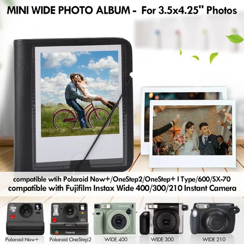Vista 2 de Álbum de fotos pequeño para cámara instantánea Instax WIDE 400/WIDE EVO, 28 bolsillos, álbum de fotos de cuero retro para Instax Wide 300/200/Pola