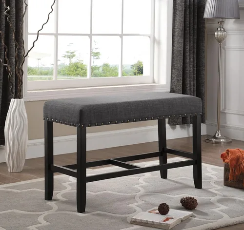 Vista 6 de Roundhill Furniture PB162BU Biony Banco de Comedor de Tela de Altura de Mostrador con Ribete de Tachuelas, Azul