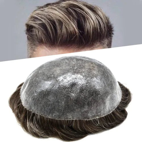 Vista 15 de Toupee - Sistema de reemplazo de cabello humano europeo completo para hombre, 0.004 in, inyección de poliuretano natural para hombres, sistema