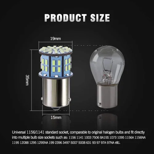 Vista 4 de Antline Bombillas LED 1156 1141 1003 7506 BA15S color blanco frío, paquete de 20 unidades, superbrillantes 3014 50-SMD LED de repuesto