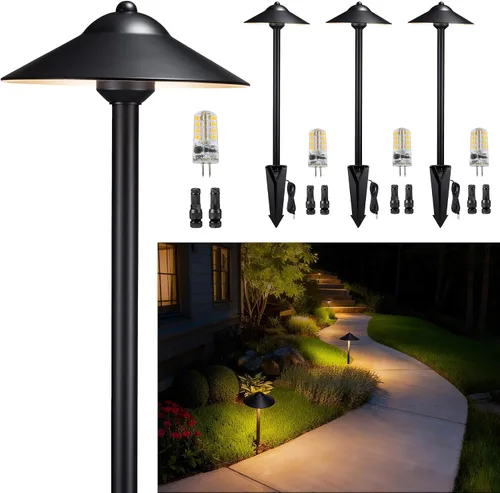 Vista 15 de Gardenreet Luces de camino de paisaje de latón, luces de camino de bajo voltaje de 12 V con cable, luces de jardín al aire libre LED impermeables