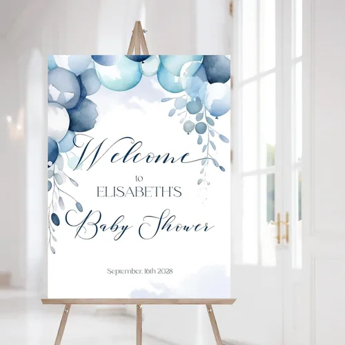 Vista 4 de Letrero de bienvenida de calabaza azul para baby shower con nombre personalizado, decoración de fiesta temática de calabaza pequeña para niño