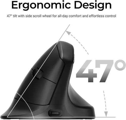 Vista 5 de Keychron Ratón Inalámbrico Ergonómico M5, 8000Hz Tri-Modo 2.4 GHz/Bluetooth 5.1/Con Cable, Sensor PixArt 3950, 30000 DPI, Ergonómico Ligero con Negro