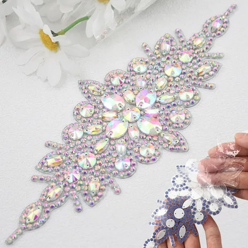 Vista 12 de PEARLY JUN 1 pieza de apliques de diamantes de imitación negros autoadhesivos, parches de cristal con adhesión térmica para ropa, adornos
