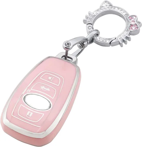 Vista 31 de Pangpai Funda para llavero rosa para Jeep, funda de protección de TPU suave con llavero brillante compatible con Jeep Grand Cherokee Renegade