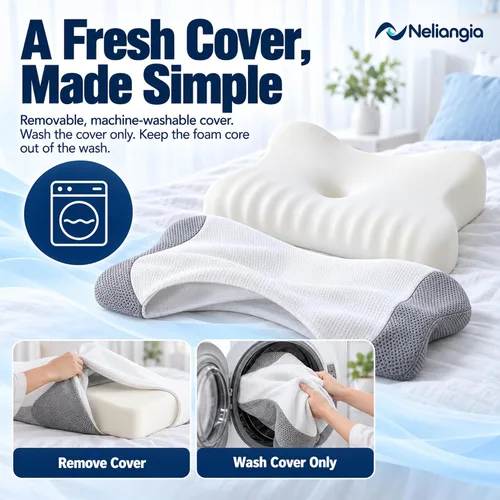 Vista 7 de Almohada cervical para el cuello, espuma viscoelástica de doble altura
