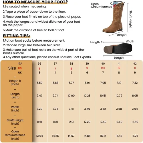 Vista 6 de SheSole Botas de vaquera para mujer de media pantorrilla con punta cuadrada marrón