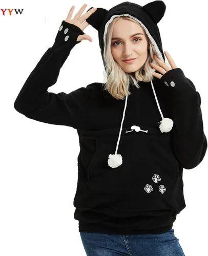 Vista 7 de YYW Sudadera con capucha para mujer, sudadera de gran tamaño con capucha para gatos, soporte para mascotas y perros (gris, M)