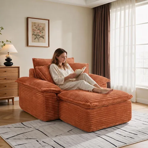 Vista 11 de Tumbona de 47 pulgadas para interiores, moderno sofá cama sin huesos con otomana, silla de asiento profundo con almohadas, cómodos sofás seccionales