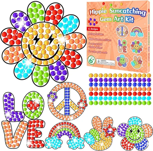 Vista 10 de Qyeahkj 6 piezas de manualidades del día de San Patricio, sombrero de trébol, gema de diamante, atrapasoles para niños, pintura de diamantes de San