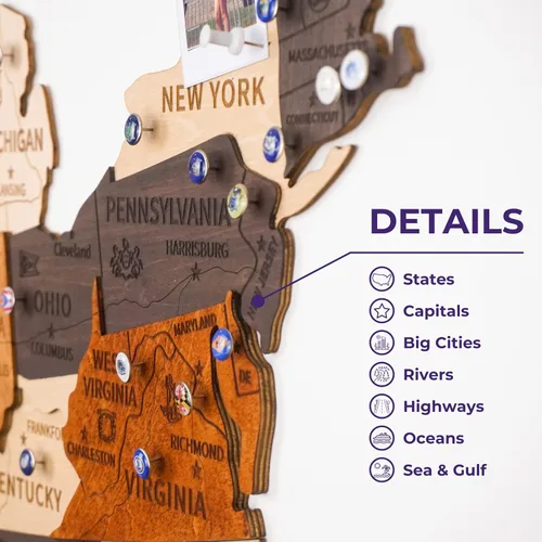 Vista 3 de Wooden USA Map, 4th of July Decorations, 3D Map of United Stated, Travel Wall Decor, Travel Gifts for Dad, Thanksgiving Gifts for Men