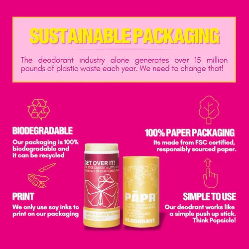 Vista 6 de PAPR-Desodorante natural en embalaje de papel sostenible sin residuos, desodorante vegano para hombres y mujeres, sin fragancia artificial, aluminio