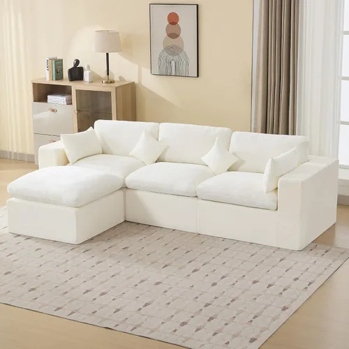 Vista 47 de WUTUTUEE Otomana Cloud de 33.5 pulgadas para sofá modular, cómodo reposapiés tapizado de felpilla con espuma viscoelástica, embalaje totalmente
