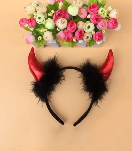 Vista 5 de Diadema de cuernos de diablo, accesorio de disfraz de Halloween, accesorios para Navidad, fiestas de Navidad, regalos para mujeres, adultos y niños