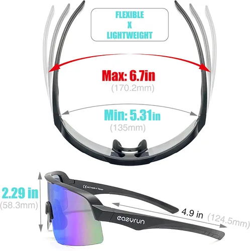 Vista 3 de EAZYRUN Lentes de sol polarizados grandes a medianos para hombres béisbol esquí ciclismo correr playa voleibol pesca