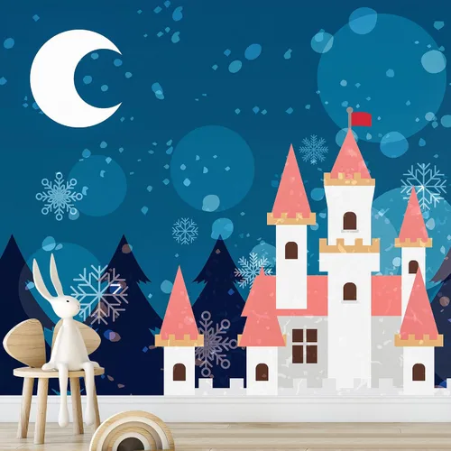 Vista 13 de IDEA4WALL Adhesivo mural removible para pared, diseño de castillo mágico de nieve y ciencia ficción, arte moderno, paisaje decorativo para sala