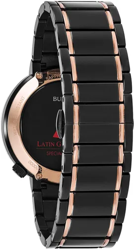Vista 3 de Bulova Reloj de cuarzo multifunción con IP y tono rosa latino latino Grammy para hombre, estilo 98A188, Revestimiento iónico negro., Movimiento
