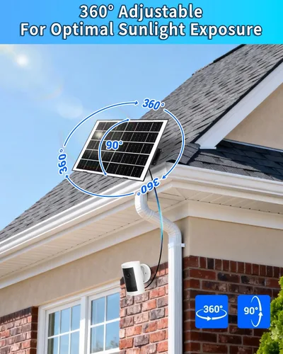 Vista 5 de Panel solar de 8 W para cámara de seguridad, cargador de panel solar con puertos USB-C/Micro/DC de 5 V de 0.138 in, cable de 9.8 pies y montaje