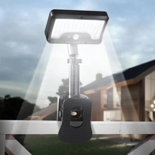 Vista 10 de Luces solares con clip para exteriores con sensor de movimiento, luces de valla solares ajustables verticalmente y giratorias en 360° con 92 LEDs
