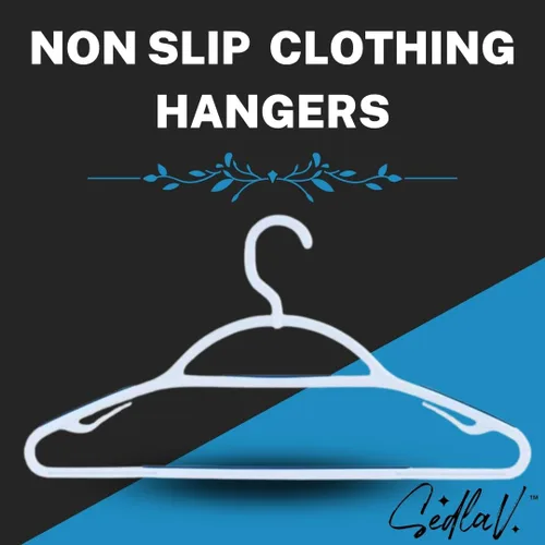 Vista 2 de SEDLAV Perchas de plástico, blanco y verde azulado, colgador de goma antideslizante, perchas que ahorran espacio, perchas duraderas y delgadas.