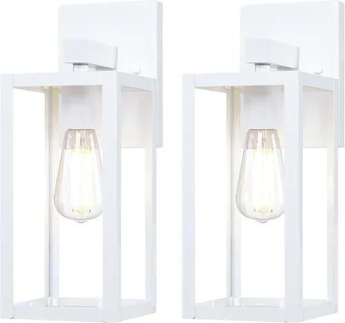 Vista 24 de GRUENLICH Faroles de pared grandes impermeables para exteriores, modernos apliques blancos para porche con pantalla de vidrio transparente, enchufe