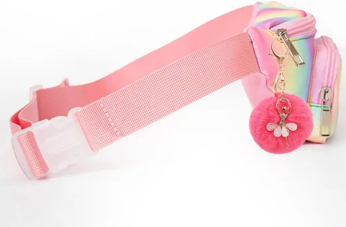 Vista 6 de Riñonera de moda brillante para niñas, con dos bolsillos, manos libres, ligera, con cinturón, para vacaciones, festivales, fiestas, viajes