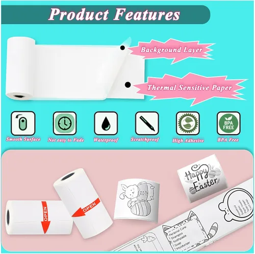 Vista 4 de 15 Rollos de 53x28mm Papel Adhesivo Térmico Blanco para Impresoras Mini Phomemo T02/M02/M02S/PRO, Papel Adhesivo Mini de 3.75m para Impresora Mini