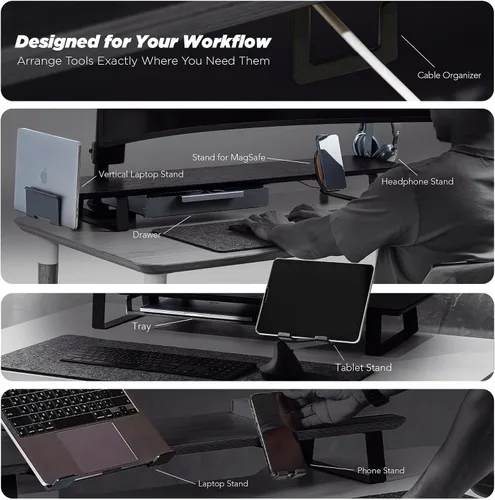 Vista 5 de ULTRARM Moodular - Soporte de Monitor de Madera de 45.6" (116cm) Organizador de Escritorio Grande con Rieles Deslizantes de Metal para Cajón
