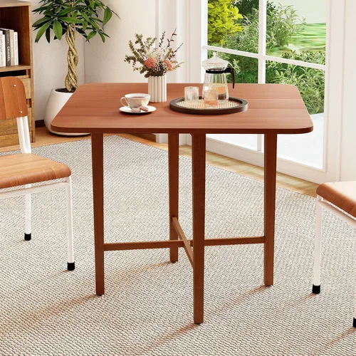 Vista 10 de COSTWAY Mesa de comedor cuadrada extensible de 36 pulgadas con patas de madera de goma maciza, mesa de comedor de cocina de granja para 2-4 Natural