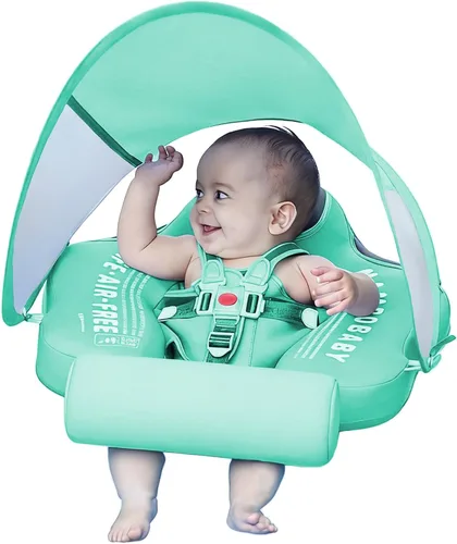Vista 11 de Mambobaby Flotador con cola y toldo no inflable para bebé, flotador Mambo Flotador inteligente de natación para bebé, flotador de piscina para niños