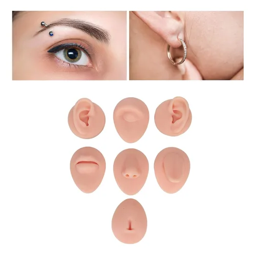 Vista 3 de Pieza de práctica de piercing corporal, modelo de 6 piezas de silicona suave, modelo de simulación de perforación de oreja, ojo, nariz, boca, lengua