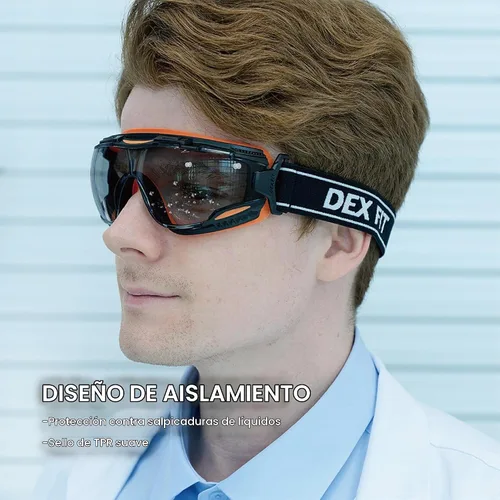 Vista 6 de DEX FIT Gafas de seguridad SG220, protección ocular contra salpicaduras químicas y de laboratorio de visión amplia, antivaho y resistentes a
