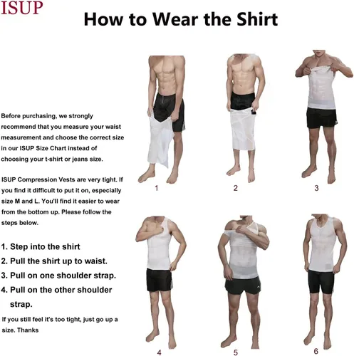 Vista 6 de ISUP Mens Compression Shirt Slimming Undershirt Shapewear Body Shaper Chest Compression Tummy Control Tank Top