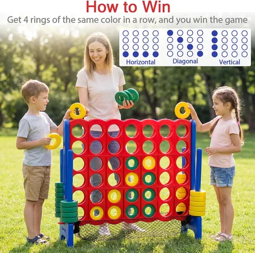 Vista 2 de COSTWAY Juego gigante gigante de 4 a puntuación con bolsa de transporte de almacenamiento, 4 en una fila para niños y adultos, juego con 42 anillos