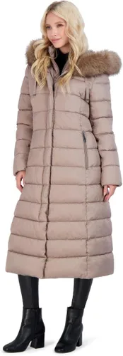Vista 2 de TAHARI Nellie - Abrigo largo para mujer, chaqueta aislada con ribete de piel sintética extraíble