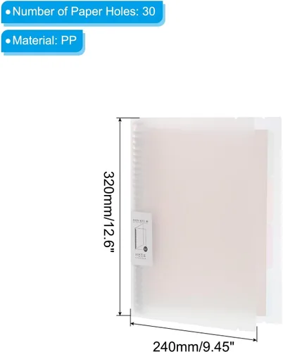 Vista 2 de PATIKIL Carpeta para cuaderno A4, 2 juegos de hojas sueltas, organizador de 8 pestañas divisorias, 30 anillos para aula, oficina, color blanco