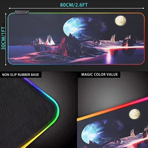 Vista 3 de Almohadillas de mouse para juegos XXL Anime Arknights RGB Mouse Pad Gaming Anime Cat Ear Girl Amiya LED Mause Pad Gamer Alfombra Big Mause Pad PC