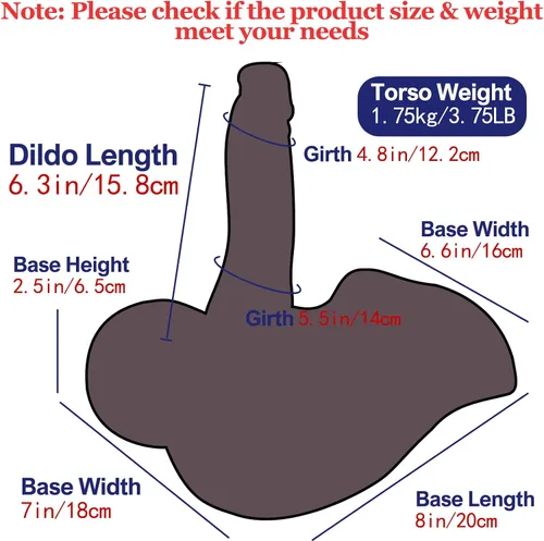 Vista 2 de Consolador Torso Muñeca Sexual para Masturbación Femenina, TPE Sexdoll Consolador Enorme Flexible para la Parte Inferior, Juguete Masturbador