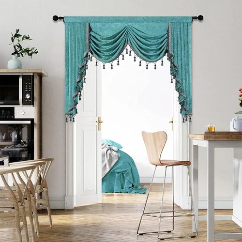 Vista 43 de ELKCA Cenefa de cortina de felpilla beige para ventana de sala de estar, cenefa de cascada para dormitorio, bolsillo para barra
