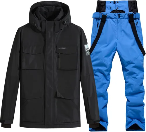 Vista 7 de Conjunto de chaqueta y pantalones de esquí para hombre, traje de nieve impermeable, traje de nieve resistente al viento, traje de esquí de invierno