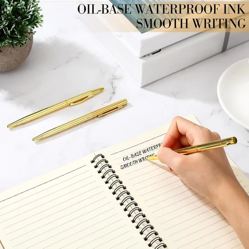 Vista 3 de Fuutreo Paquete de 12 Bolígrafos Dorados para Boda a Granel Bolígrafos de Metal Dorado Delgados Retráctiles con Tinta Negra Mini Cónicos