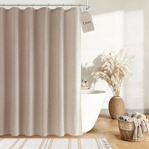 Vista 14 de Nanspring Cortina de ducha de lino extra larga para baño, 96 pulgadas Natural