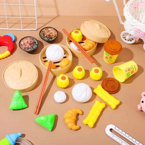 Vista 2 de Toyvian Play Food 26pcs Juego de juguete de simulación Bollos de vapor Juguete chino desayuno para niños Juego de cocina Plato de cocina Plato