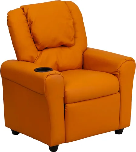 Vista 17 de Flash Furniture - Sillón reclinable contemporáneo para niños, color beige vinilo con base para vasos y reposacabezas